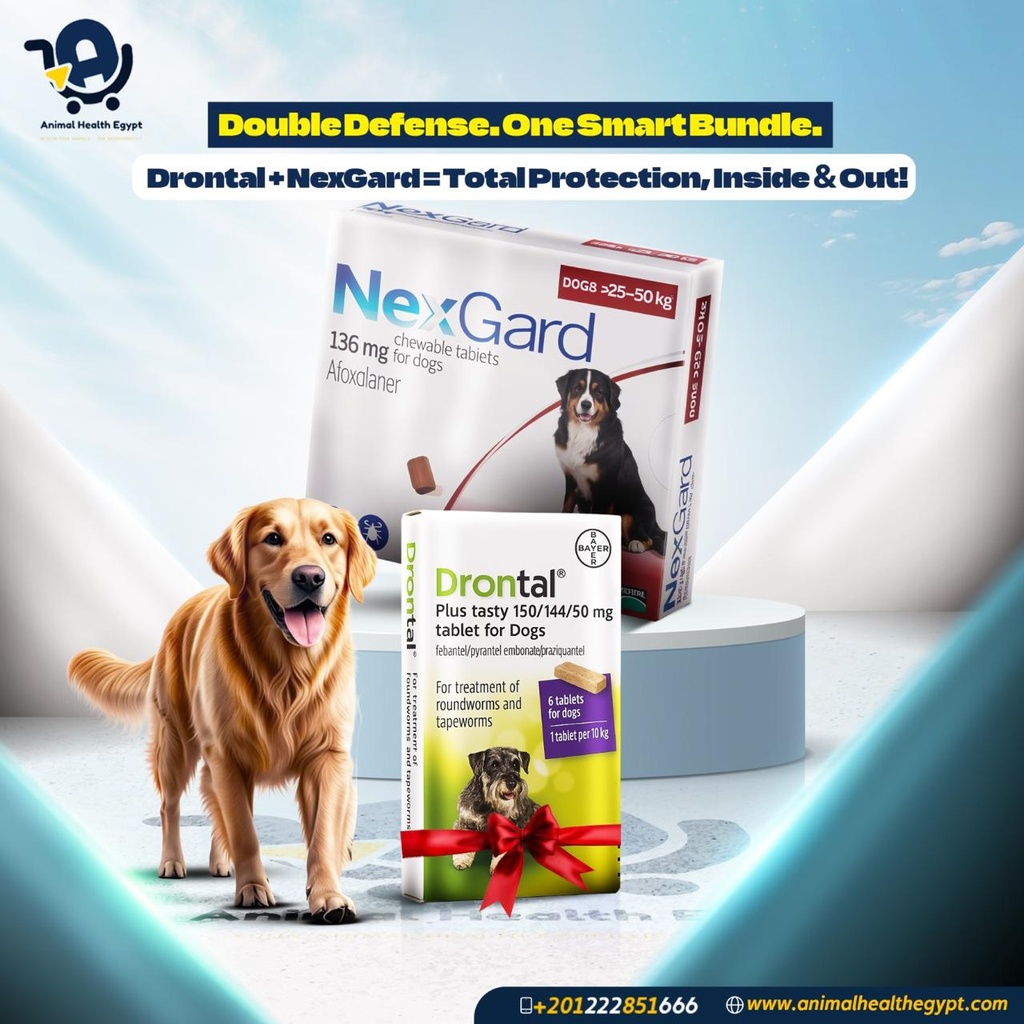 NexGard 136 mg For Dogs ( > 25 - 50 kg ) 3 Tabs + Drontal Dog 6 Tabs Free