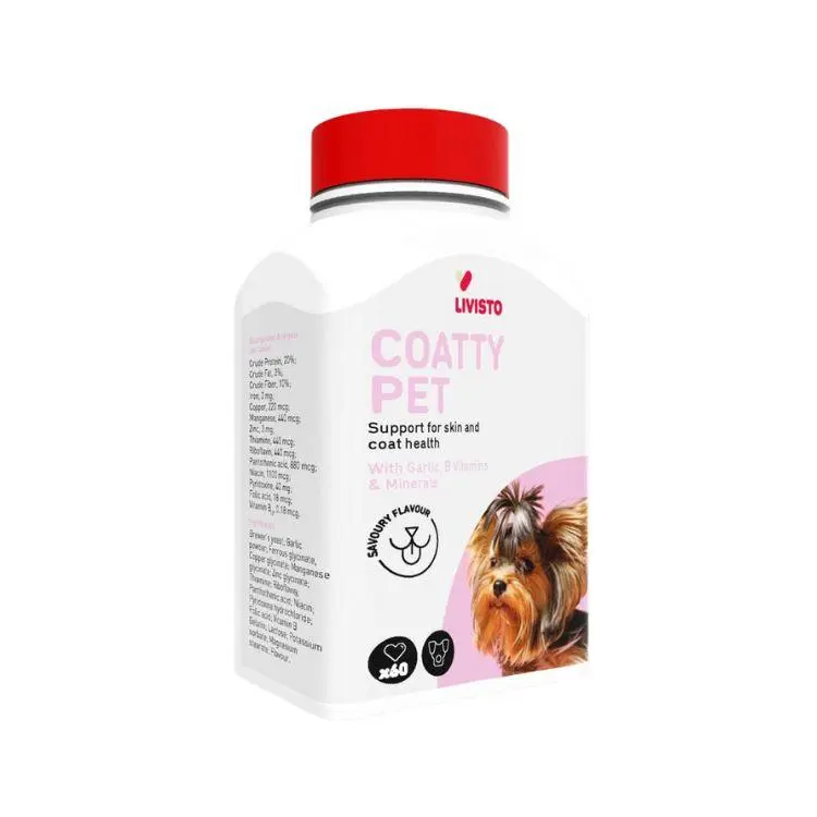 LIVISTO  COATTY PET Mineral Salts , and Vitamins Source for Dogs  - Feed additives ( Savoury Flavour ) 60 Tabs
