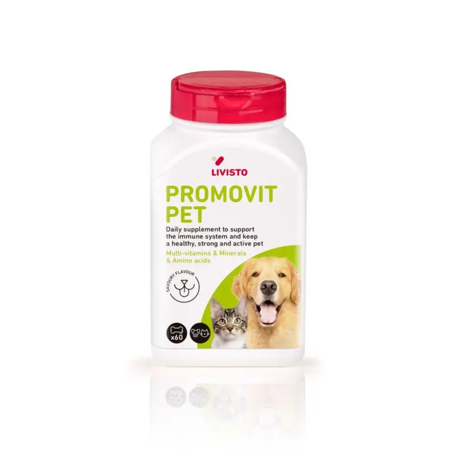 LIVISTO  PROMOVIT PET Amino Acids  Mineral Salts , and Vitamins Mixture for Dogs and Cats - Feed additives ( Savoury Flavour ) 60 Tabs