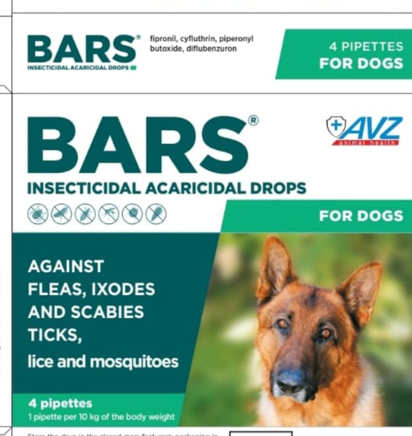 BARS® Insecticidal Drops For Dogs 10 Kg (4 pipettes)