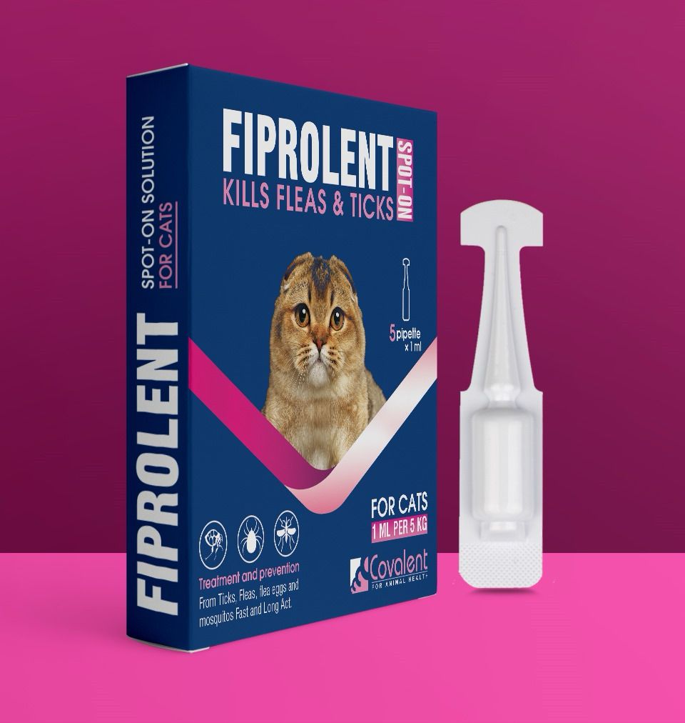 Cova Fiprolent Spot On Kills Fleas & Ticks For Cats - 5 Pipette * 1 ml