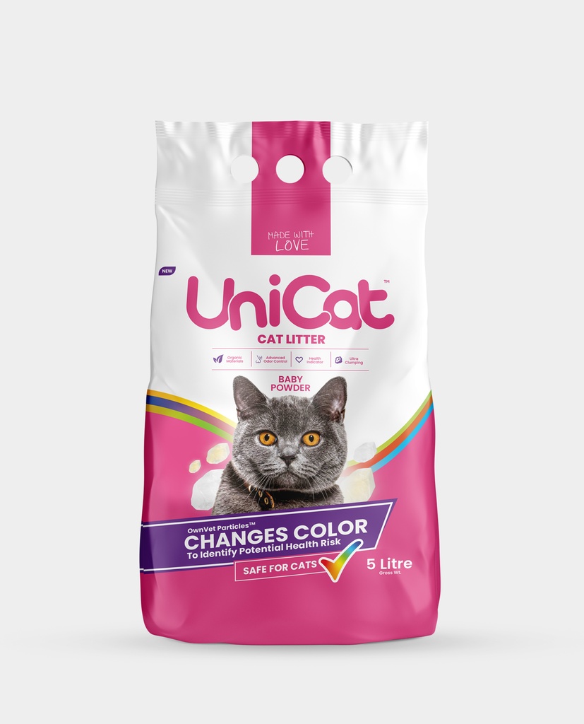 Unicat Cat litter With health indicator 5 Liter – Baby Powder