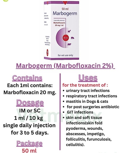 Marbogerm Injectable Solution 50 ml (Marbofloxacin 20mg /ml)